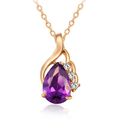 China CZ Rose Gold Chain Red Purple Fashion Graceful Zircon Women Choker Gemstone Stone Pendant Necklace Jewelry for sale