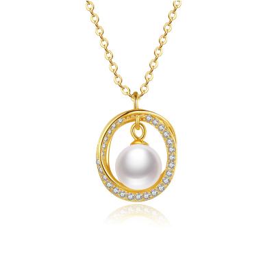 China High Quality Showing Lover Gift Mother Daughter Necklace Chain Zircon Pearl Pendant Finger Gold Plated Necklace 925 Silver Plated for sale