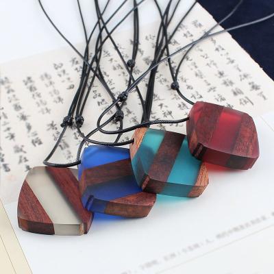 China Fashion Graceful Colorful Handmade Adjustable Women Stick Resin Engraved Geometric Pendant Wooden Necklaces for sale