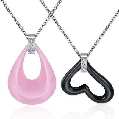 China 2021 Graceful Trendy Water Drop Pendant Charms Jewelry Stainless Steel Choker Chain Heart Women Ceramic Necklace for sale