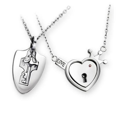 China Graceful Valentines Gift Key Lock Set Lover Cross Jewelry High Polish Stainless Steel Choker Couple Necklaces Heart for sale