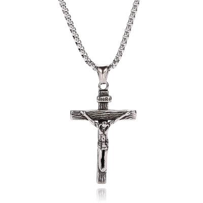 China Graceful High Quality Stainless Steel Mens Vintage 316L Box Chain Round Hip Hop Christian Jewelry Pendant Jesus Cross Necklace for sale