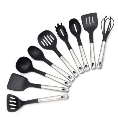 China Sustainable Hot Selling Smart Utensil 9 Pieces Set Nylon Stainless Steel Handle Kitchen Tools Cooking for sale