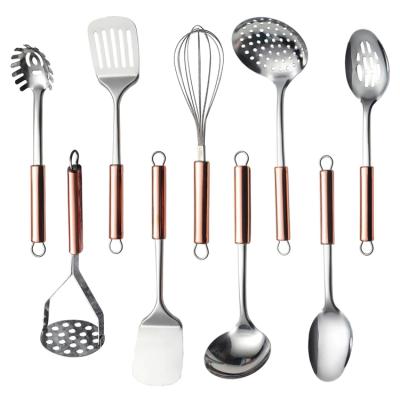 China Sustainable Rose Gold Handle 9 Piece Stainless Steel Cookware Set Kitchen, Instruments Cookware Set for sale