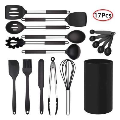 China Multi Function Sustainable 17 Piece Set Silicone Kitchen Utensils And Baking Tools With Rack for sale