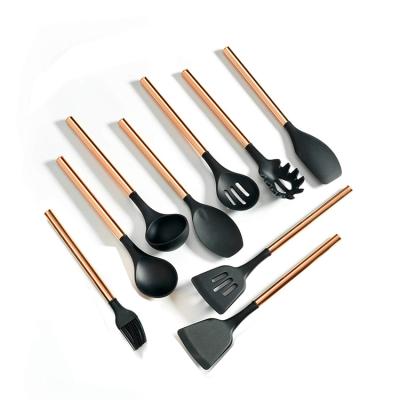 China New Viable Popular Silicone Kitchen Tools 9pcs Rose Gold Handle Silicone Utensil Set for sale