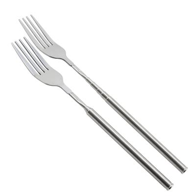 China 18/8 BBQ Grill Fork Stainless Steel Sustainable Telescopic Extendable Fork For Dinner Fruit Dessert Food Forks for sale