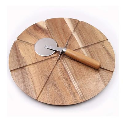 China Viable Popular Acacia Round Cutting Board and Cutter Pizza Panel Pizza Wood Tool Kit for sale