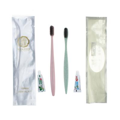 China Hot Sale Customized Disposable Biodegradable Wheat Straw Hotel Disposable Toothbrush With Toothpaste for sale