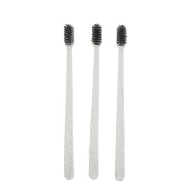 China Matte Gray Degradable Plastic Wheat Straw Disposable Toothbrush Hotel Toothbrush for sale