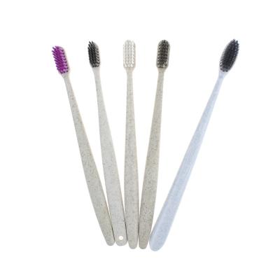 China Clean Brand Wheat Straw Handle Toothbrush Eco-Friendly Disposable Disposable Biodegradable Hotel Toothbrush for sale