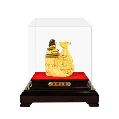 China Gift and Home Decoration Metal Arts and Crafts with 24K Chinese New Year Rat 99.9% Pure Gold Interior Ministry Decoration Gold Plating for sale