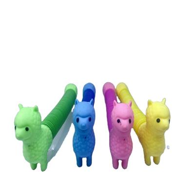 China Hot Selling Funny Animal Expandable Stretch Tiktok Anti Squirty Tube Spring Dog Alpaca Toy Sensory Stress Decompress Noise Hose For Autism for sale