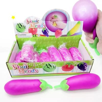 China Powder factory new 2022 wholesale soft eggplant plastic vegetable powder squeeze toy duct relaxing squishy ball for autism child for sale