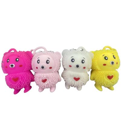 China Powder factory wholesale soft colorful squeeze toy cute love heart bear with yo-yo string puller ball stress ball for kid for sale