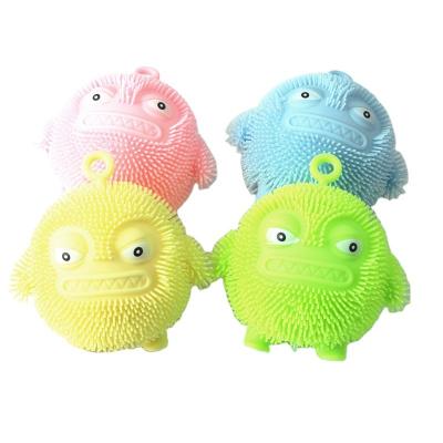 China 2022 Kawaii flashing light squishy toy tpr squishy monster puffer ball soft with flashlight led light squishy squeeze toys fidgety person sensory toy for sale