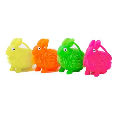 China Wholesale Rabbit Soft Colorful Led Light Flashing Year Up Squeeze Toy Cute Bunny Squeeze Ball Effort Flashing Ball For Kid for sale