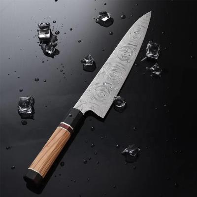 China Disposable 8 Inches Rose Pattern 235mm Damascus Blade Ebony Wood Handle Super Light Single Steel Chef Knife for sale