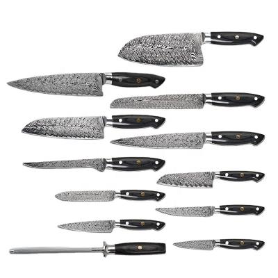 China Professinal Viable 12 Pieces 5Cr15MoV High Carbon Steel Kitchen Knife Sets With Damascus Pattern Laser for sale