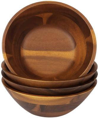 China Wholesale Minimalist Wooden Salad Bowl Antique Natural Acacia Bamboo Salad Bowl With Spoon for sale