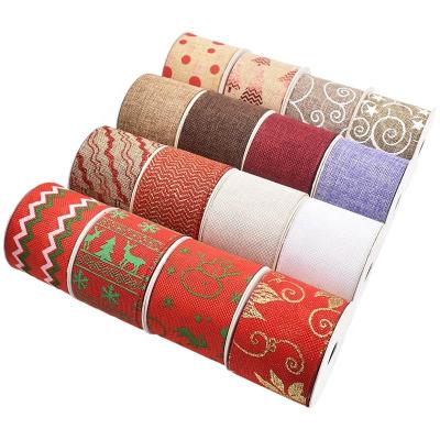 China High Quality 63MM Recyled Plaid Wired Burlap Christmas Wreaths Ribbon for sale