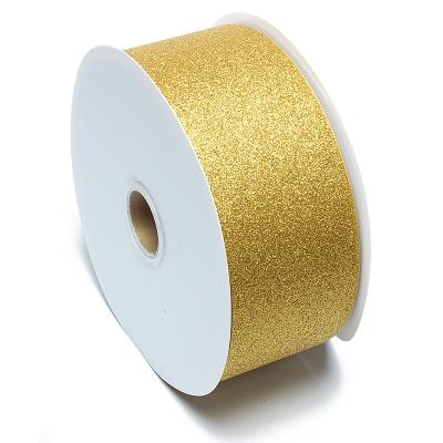 China Sustainable newcomer 3 inch gold sparkle printed glitter grosgrain ribbon for sale