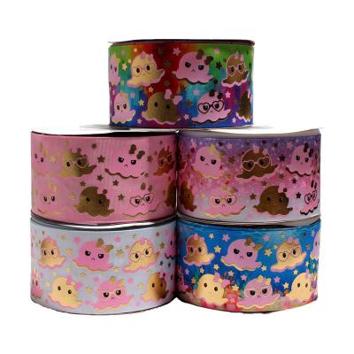 China Hot New Arrival 3 Inch 75mm Sustainable Octopus Design Foil Printed Cartoon Grosgrain Ribbon for sale