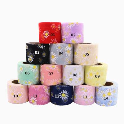 China High Tenacity Gift Wrapping 6cm Flower Patterns Tulle Ribbon for sale