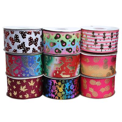 China Cheap Price Viable 75mm Foil Metallic Black Gold Customize Satin Printing Grosgrain Ribbon for sale