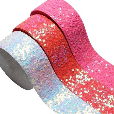 China New Viable Colors List 3 Inch 75mm Tulle Sequin Ribbon for sale