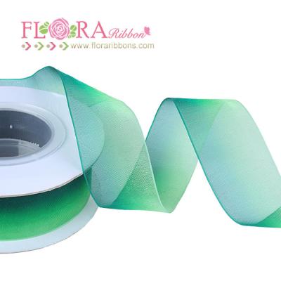 China 2019 Simple Face New Arrival Gradient Green Organza Ribbon for sale