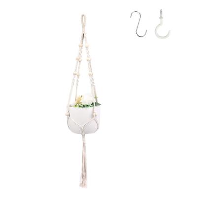 China Cheap Unbreakable Hot Selling Single White Macrame Plant Hanger Custom Macrame Plant Hanger for sale