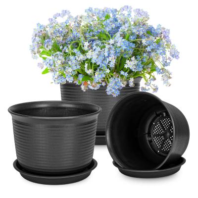 China Modern 7 Inch Indoore Plant Pots Box, Black Plastic Indoor Ceramic Plant Pots With Saucers (8inch/20cm Diameter) for sale