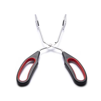 China Viable Multifunction 33cm Extra Long BBQ Scissors Tongs With Red Silicone Handle for sale