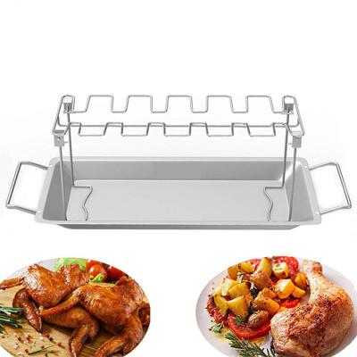 China Easily Cleaned Stainless Steel 14-Slots Chicken Wings Rack BBQ Accessories With Bottom Tray for sale