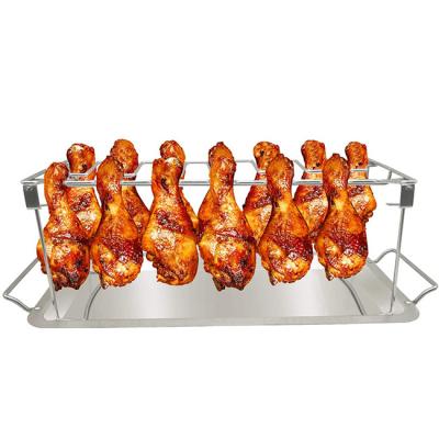 China New Design Easily Cleaned Foldable Stainless Steel Rotisserie Rack BBQ Chicken Leg Rack for sale