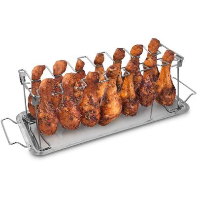 China Dishwasher Safe 14-Slot Stainless Steel Vertical Grill Rack and Easily Cleaned Drip Pan for Poultry for sale