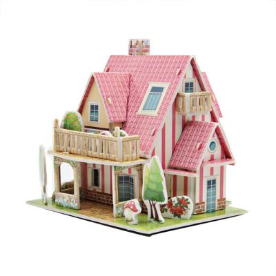 China 3d Puzzle Paper House Diy House Paper Block Building Wooden Diy Puzzle Education Toys For Children for sale