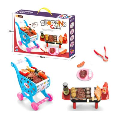 China Diy Combination Role Play Plastic Shopping Cart Children Mini Play House Kids Toys Cognitive Free Food for sale