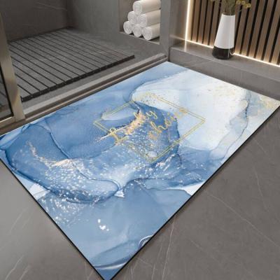 China Custom Printed Wholesale Viable Dry Stone Bathroom Door Diatom Mud Water Absorbent Pad Half Round Bath Mats Quick Drying Mat for sale