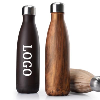 China Eco-friendly Reusable Wood Grain Sustainable Custom Design Thermo Insulated Sport Stainless Steel Water Bottle Vacuum Flask Cup for sale