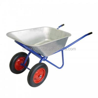 China For doublewheel wheel barrow build heavy duty galvanized tray Russian and Ukraine market for sale