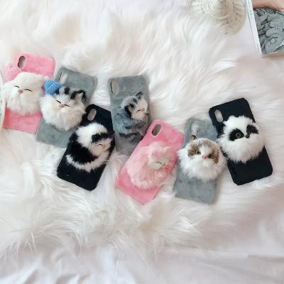 China Shockproof Luxury Plush Cat Phone Case For iPhone Bags Cute Fluffy Case For Huawei Package , For Samsung Lady Back Cover Stander for sale