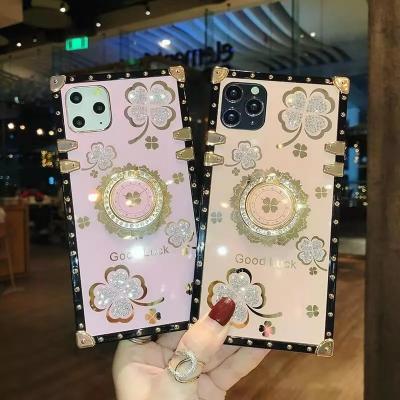 China Shockproof Lady Phone Case For Huawei Mobile Clover Diamond Square Edge Bag For Iphone for sale