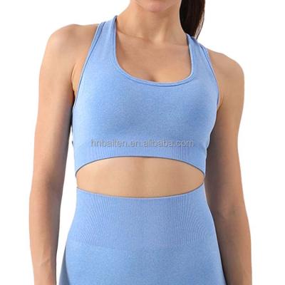 China New fashion breathable ready stocking high stretch seamless padded women sports bra U-neck back women underwear for sale