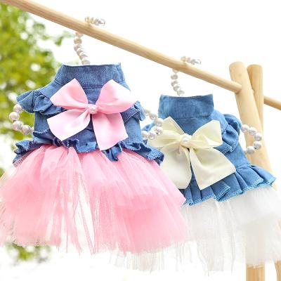 China Customized Design Summer Sustainable Luxury Pet Clothing Dog Clothes Korean Denim Organza Fashion Dress Skirt for sale