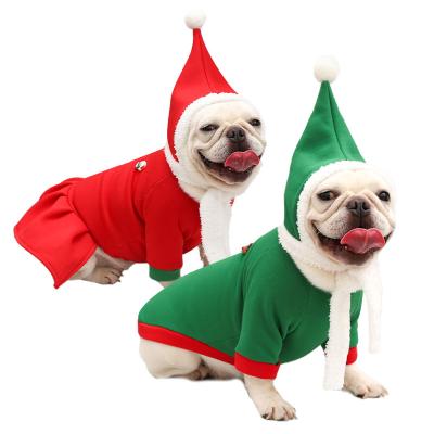 China Stocked Hot Selling Amazon Dog Christmas Couple Clothes Dress With Hat Set Clothes Winter Clothes Pet Custom Thicken Christmas Clothing for sale