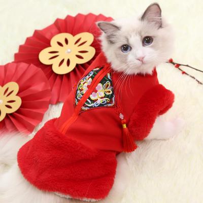 China Viable Chinese New Year Dog Clothes Cheongsam Tang Costumes Warm Pet Dog Clothing Festival Two Leg Suits for sale