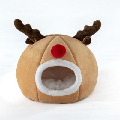 China Creative Christmas Reindeer Dog Cat Bed Tent Christmas Pet Bed Tent Breathable Cat House Sponge Supplies for sale