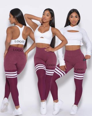 China High Waisted Breathable Custom Yoga Leggings and Sports Bra Set Tight Fabletic Gym Pants Women Fitness Wear for sale